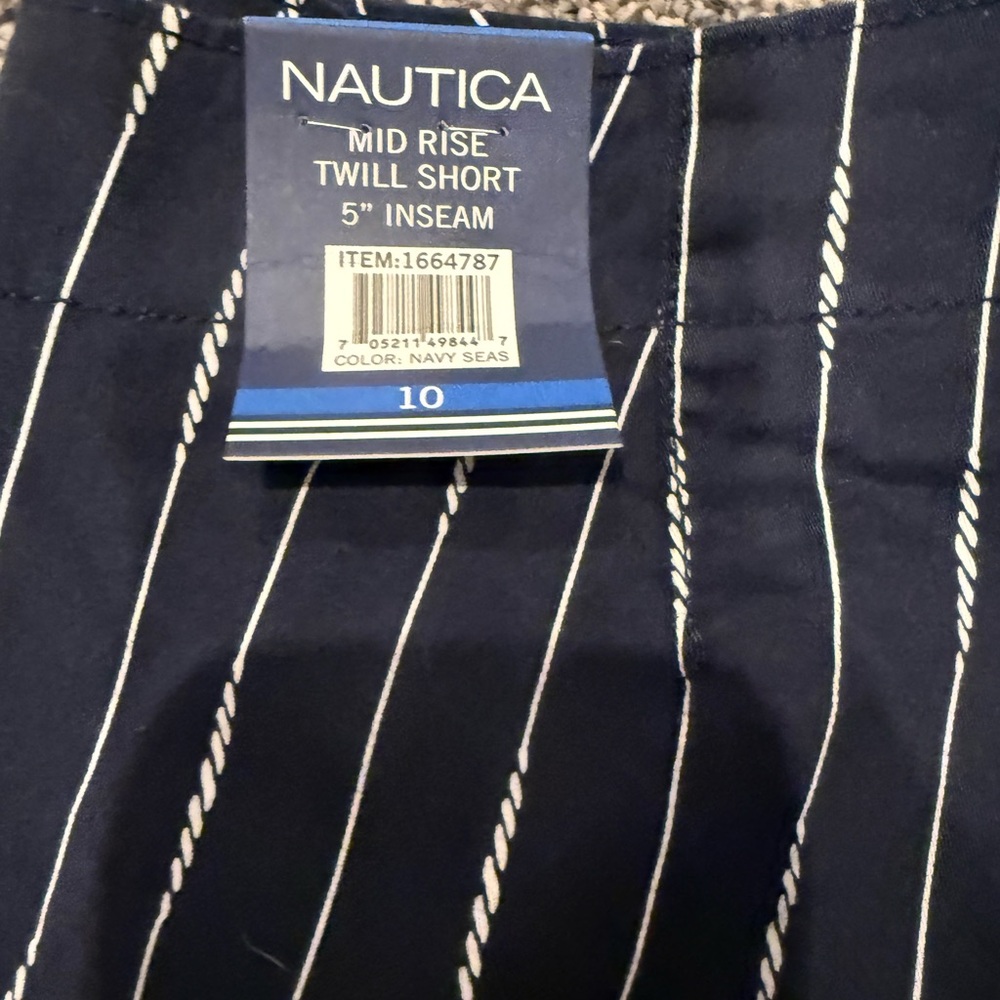 Nautica Navy Seas Twill Shorts with White Stripes